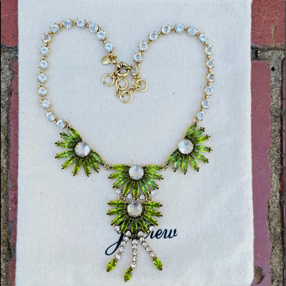 J.Crew Golden Moss Gem Fan Statement Necklace NWOT - Picture 11 of 11